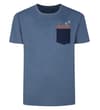 Thumbnail Denim marl blue T-shirt with navy chest pocket, front view.